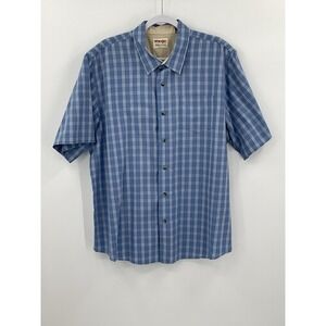 Wrangler Authentics Shirt Mens Size XL Blue Plaid Button Down Short Sleeve Adult